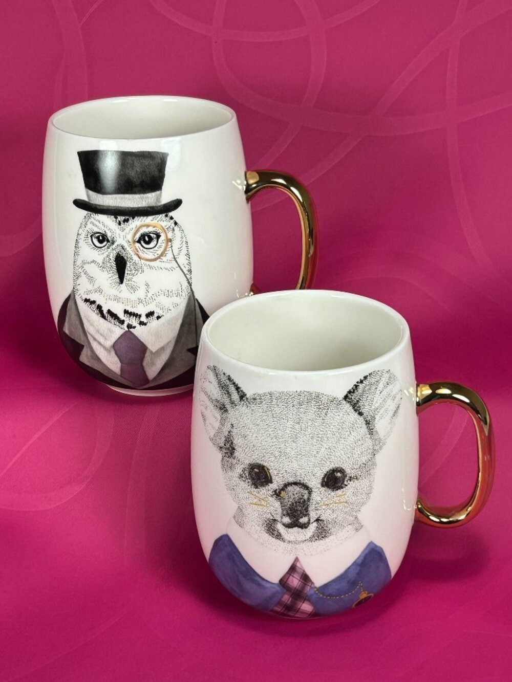 Pier 1, pair of colorful animal faces coffee mugs